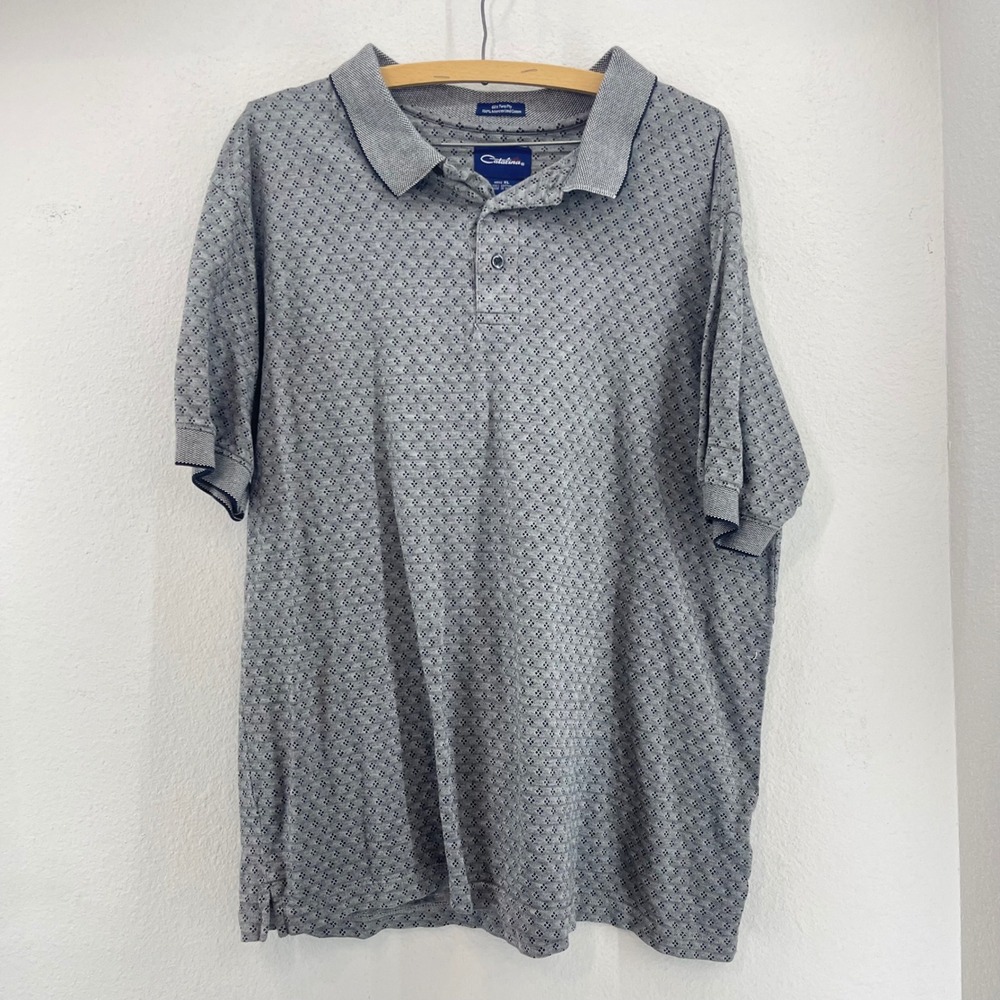 VTG Catalina Mens XL Geometric Print‎ Short Sleeve Polo Shirt 100% Cotton